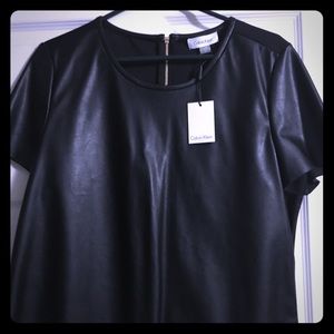 Calvin Klein black vegan leather front top.